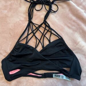 PINK Black Strappy Bikini Top